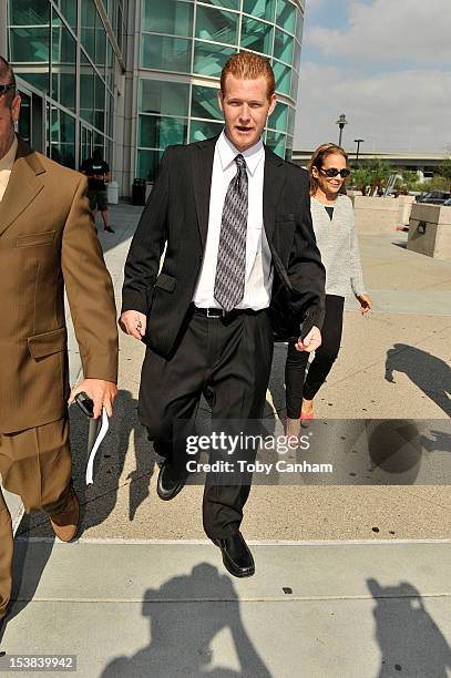 Redmond O'Neal leaves court after his final progress report at LAX Courthouse on October 9, 2012 in Los Angeles, California. O'Neal will be placed on...