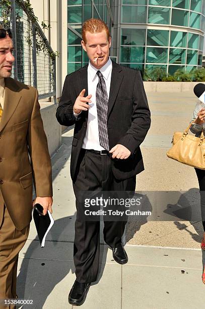 Redmond O'Neal leaves court after his final progress report at LAX Courthouse on October 9, 2012 in Los Angeles, California. O'Neal will be placed on...
