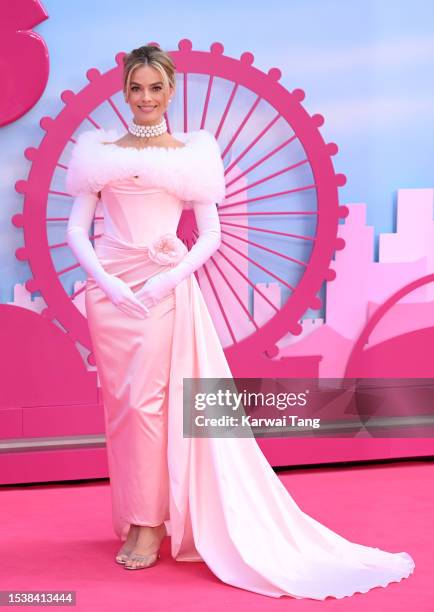 Margot Robbie attends the "Barbie" European Premiere at Cineworld Leicester Square on July 12, 2023 in London, England.