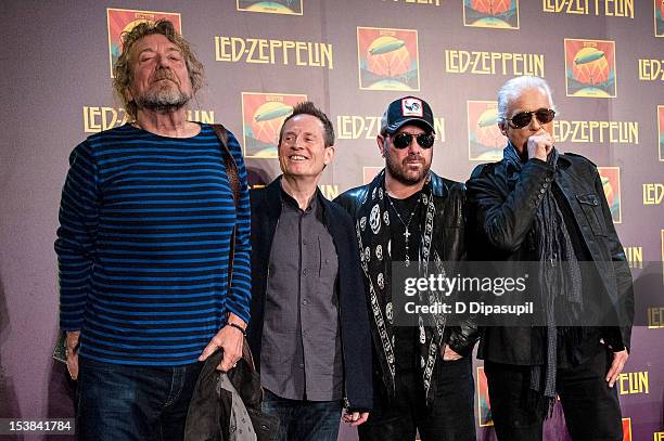 Robert Plant, John Paul Jones, Jason Bonham and Jimmy Page attend the "Led Zeppelin: Celebration Day" press conference at the Museum of Modern Art on...