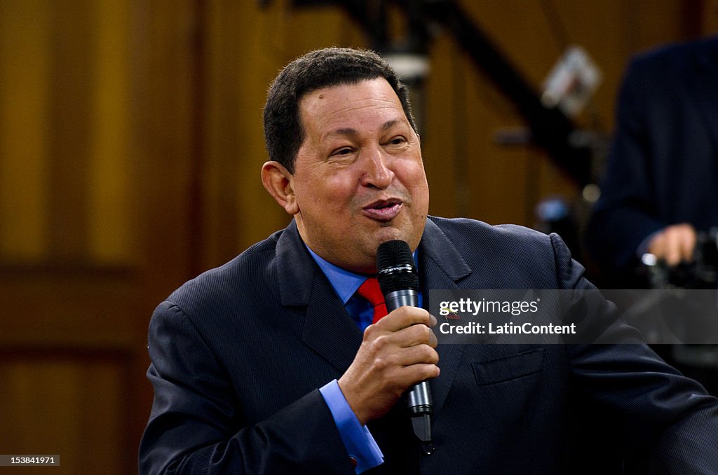 Hugo Chavez Gives a Press Conference after Presidential Elections