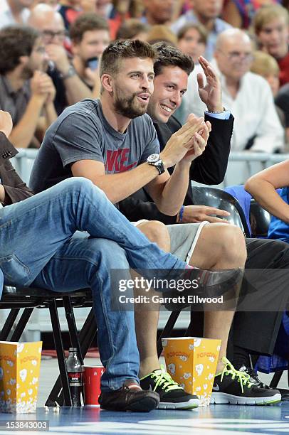 Gerard Piqué of FC Barcelona futbol takes in the game of the Dallas Mavericks versus FC Barcelona Regal during NBA Europe Live 2012 on October 9,...