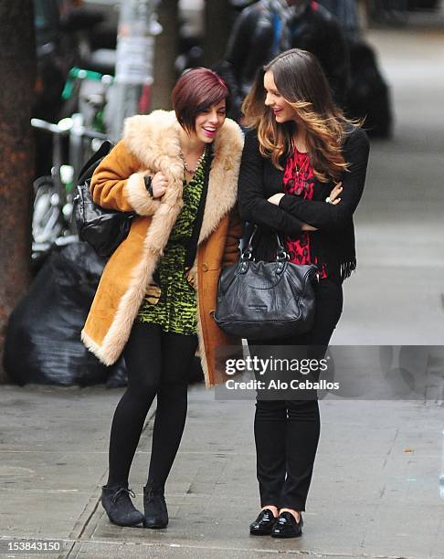 Krysta Rodriguez and Katharine McPhee are seen on the set of "Smash" on October 9, 2012 in New York City.