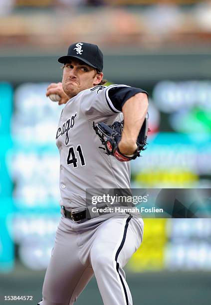 Philip Humber of the Chicago White Sox delivers a pitch against the Minnesota Twins during the game on September 16, 2012 at Target Field in...