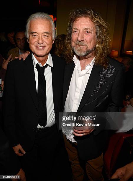 Jimmy Page and Robert Plant attend the after party for "Led Zeppelin: Celebration Day" at Monkey Bar on October 9, 2012 in New York City. The film...