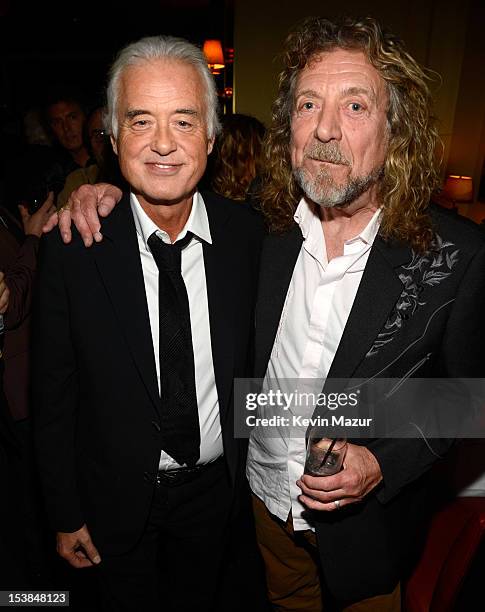 Jimmy Page and Robert Plant attend the after party for "Led Zeppelin: Celebration Day" at Monkey Bar on October 9, 2012 in New York City. The film...