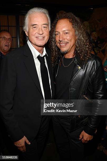 Jimmy Page and Kirk Hammett attend the after party for "Led Zeppelin: Celebration Day" at Monkey Bar on October 9, 2012 in New York City. The film...