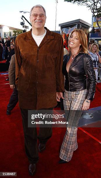 Los Angeles Lakers Coach Phil Jackson and girlfriend, Jeanie Buss, attend the premiere of "Spider-Man" April 29, 2002 in Westwood, CA.