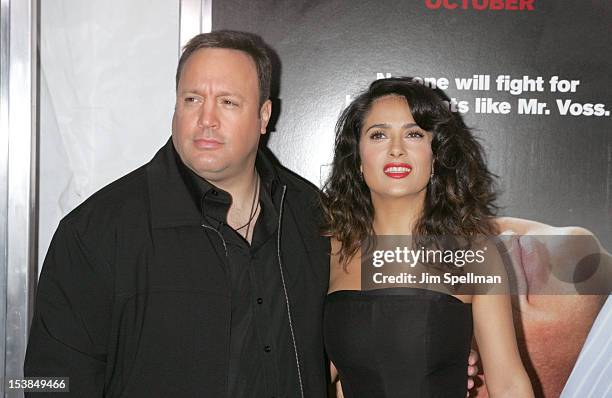 Actors Kevin James and Salma Hayek attend the "Here Comes The Boom" premiere at AMC Loews Lincoln Square on October 9, 2012 in New York City.