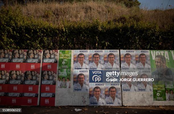 Electoral posters are seen in El Gastor, in Spain's southern Andalusia region, on July 17, 2023 ahead of July 23 general elections.