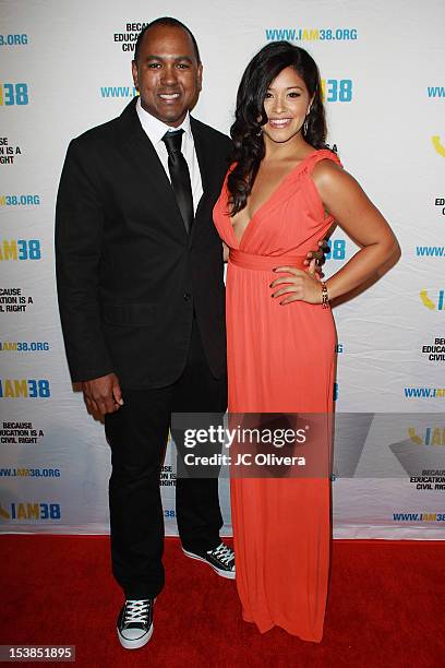 Filmmaker Micheal D. Olmos and actress Gina Rodriguez arrive at the Screening of "Filly Brown" held at The Egyptian Theater on October 8, 2012 in Los...