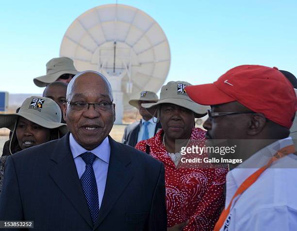 President Jacob Zuma and outgoing Science and Technology Minister Naledi Pandor visit the Square Kilometre Array site on October 9, 2012 in...