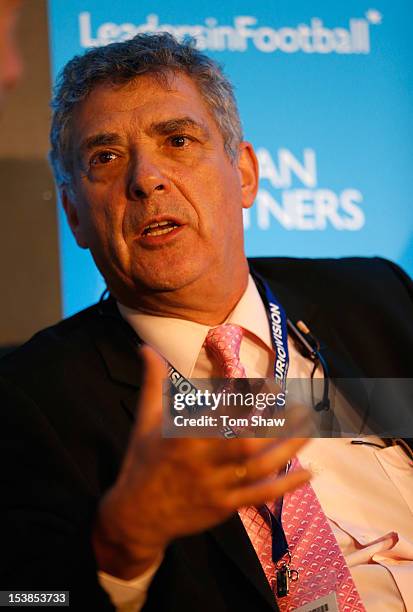 Angel Maria Villar Llona the President of the Spanish Football Federation talks during the Leaders In Sport conference at Stamford Bridge on October...