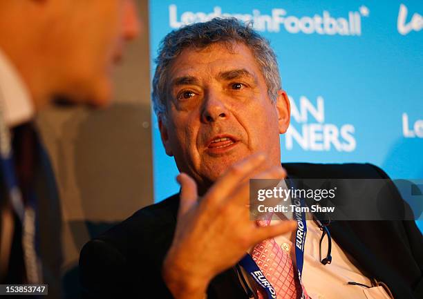 Angel Maria Villar Llona the President of the Spanish Football Federation talks during the Leaders In Sport conference at Stamford Bridge on October...