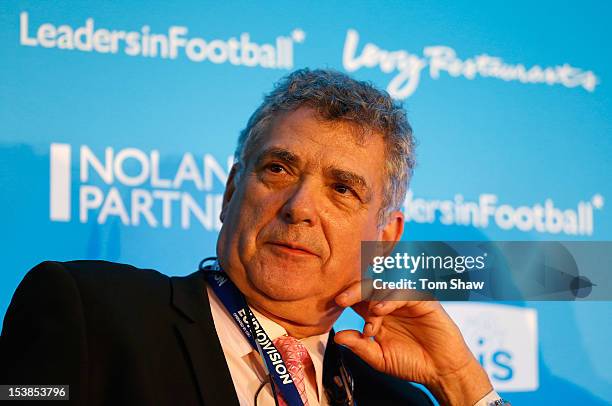 Angel Maria Villar Llona the President of the Spanish Football Federation talks during the Leaders In Sport conference at Stamford Bridge on October...