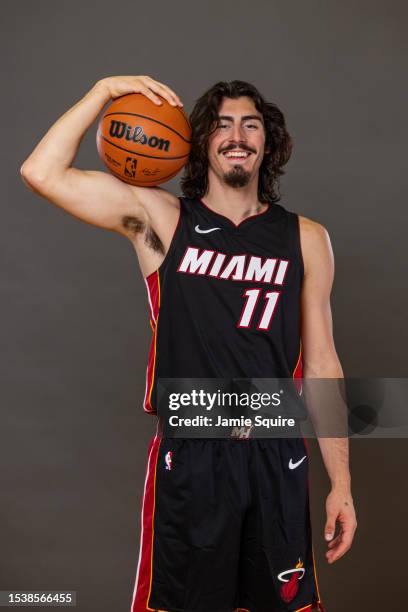 Jaime Jaquez Jr. #11 of the Miami Heat poses for a portrait during the 2023 NBA rookie photo shoot at UNLV on July 12, 2023 in Las Vegas, Nevada.