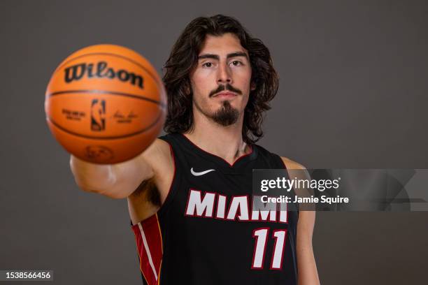 Jaime Jaquez Jr. #11 of the Miami Heat poses for a portrait during the 2023 NBA rookie photo shoot at UNLV on July 12, 2023 in Las Vegas, Nevada.