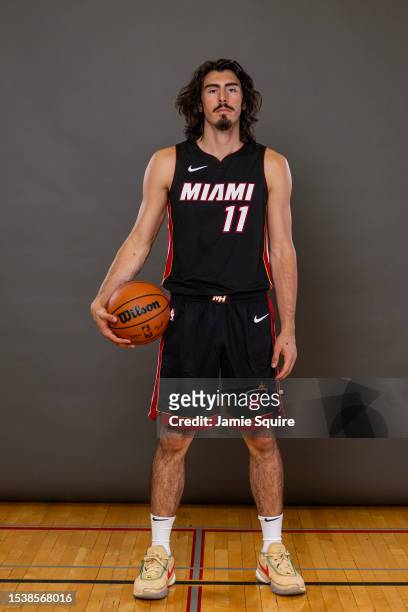 Jaime Jaquez Jr. #11 of the Miami Heat poses for a portrait during the 2023 NBA rookie photo shoot at UNLV on July 12, 2023 in Las Vegas, Nevada.