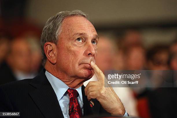 Michael Bloomberg, the Mayor of New York City, looks on before delivering his speech to delegates on the last day of the Conservative party...