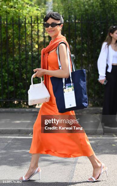 India Amarteifio attends day ten of the Wimbledon Tennis Championships at All England Lawn Tennis and Croquet Club on July 12, 2023 in London,...