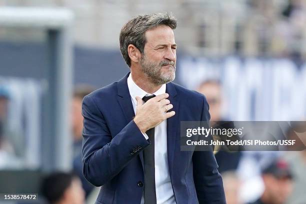 Head coach Thomas Christiansen of Panama reacts during overtime in the 2023 Concacaf Gold Cup Semifinals against the United States at Snapdragon...