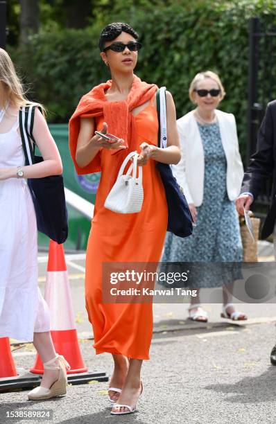 India Amarteifio attends day ten of the Wimbledon Tennis Championships at All England Lawn Tennis and Croquet Club on July 12, 2023 in London,...