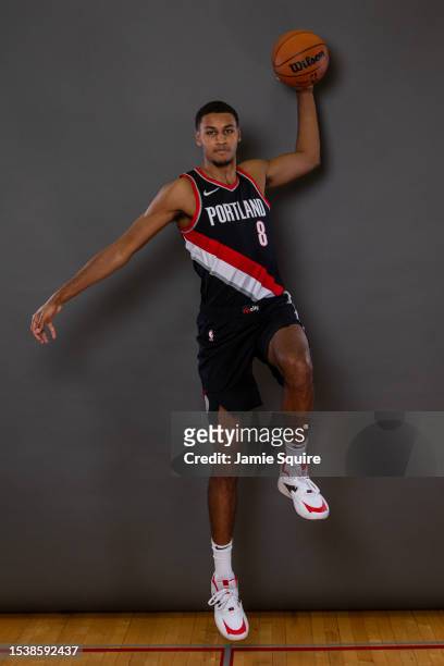 Kris Murray of the Portland Trail Blazers poses for a portrait during the 2023 NBA rookie photo shoot at UNLV on July 12, 2023 in Las Vegas, Nevada.