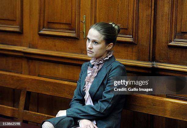 Pathologist Dr. Janette Verster testifies during the trial of Xolile Mngeni, who is accused of murdering British tourist Anni Dewani, in the Cape...