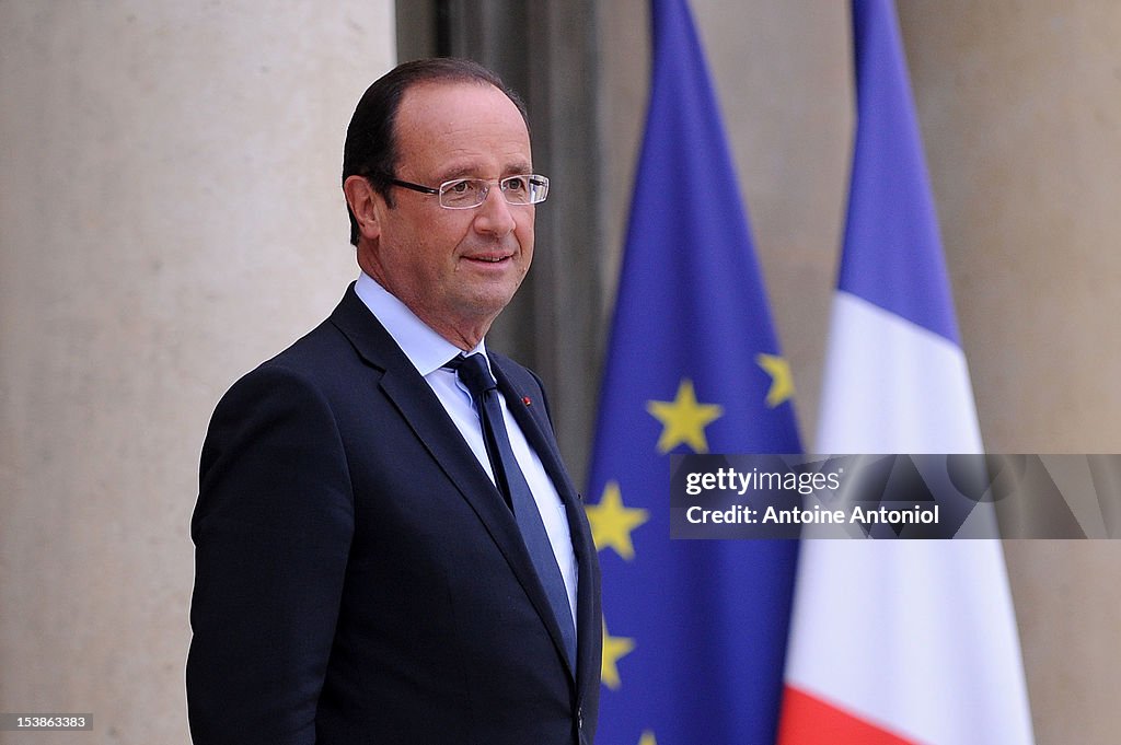 French President Francois Hollande Meets Bill Gates And Bono