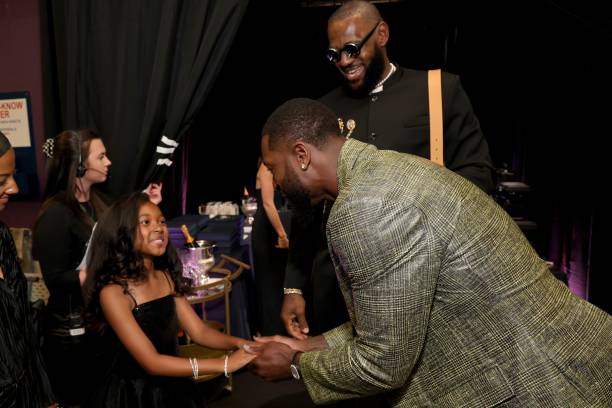 Zhuri James, Dwyane Wade, and LeBron James attend The 2023 ESPY Awards at Dolby Theatre on July 12, 2023 in Hollywood, California.