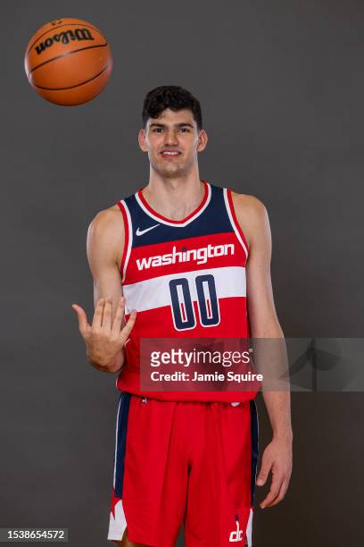 Tristan Vukcevic of the Washington Wizards poses for a portrait during the 2023 NBA rookie photo shoot at UNLV on July 12, 2023 in Las Vegas, Nevada.
