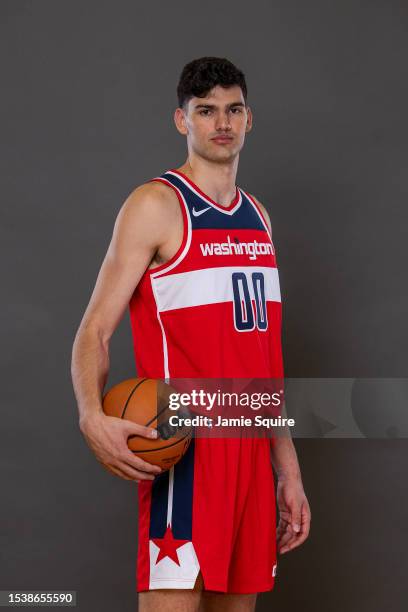 Tristan Vukcevic of the Washington Wizards poses for a portrait during the 2023 NBA rookie photo shoot at UNLV on July 12, 2023 in Las Vegas, Nevada.