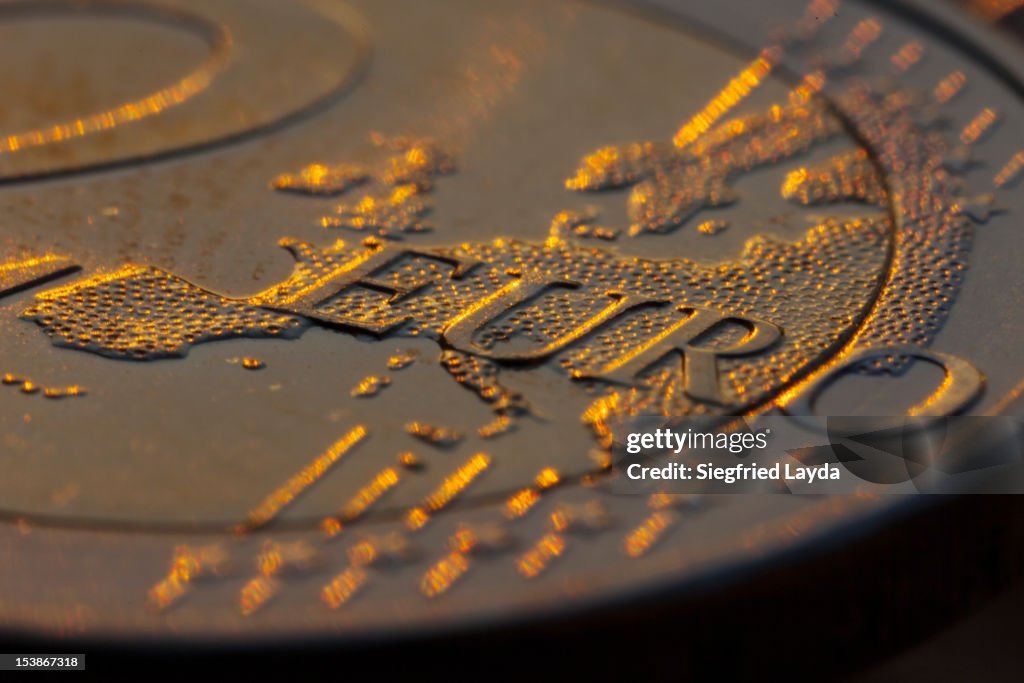 A two euro coin, close-up