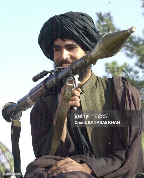 Taliban militant with a RGP rocket lancher in Kandahar 31 October 2001, the stronghold of their spiritual leader Mullah Mohammed Omar. US warplanes...