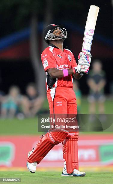 Darren Bravo of Trinidad & Tobago reacts during the Karbonn Smart CLT20 pre-tournament Qualifying Stage match between Yorkshire and Trinidad and...