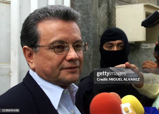 Yali Molina, the Nicaraguan lawyer of the ex-Regent of Mexico City, Oscar Espinosa Villarreal, speaks with reporters in front of the residence where...