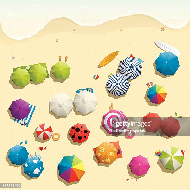 illustration von überfüllten strand im sommer - beengt stock-grafiken, -clipart, -cartoons und -symbole