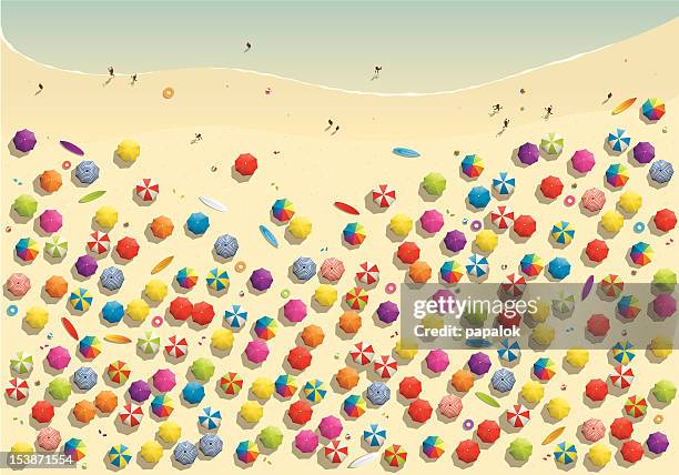 illustrazioni stock, clip art, cartoni animati e icone di tendenza di affollata spiaggia - affollato