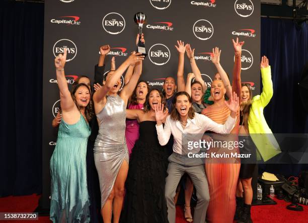 The United States women's national soccer team, winners of the Arthur Ashe Courage Award, attend The 2023 ESPY Awards at Dolby Theatre on July 12,...