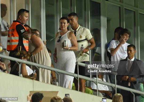 Cristiano Ronaldo of Al-Nassr and his sister are seen ahead of the pre-season friendly match between Celta Vigo and Al-Nassr on July 17, 2023 in...