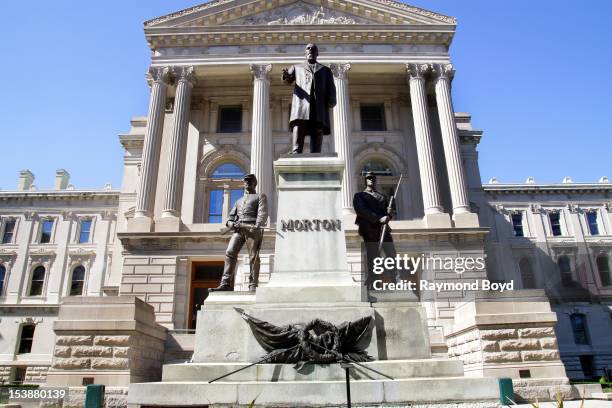 Statue of Oliver P. Morton, sits outside the Indiana State Capitol Building in Indianapolis, Indiana on SEPTEMBER 30, 2012.