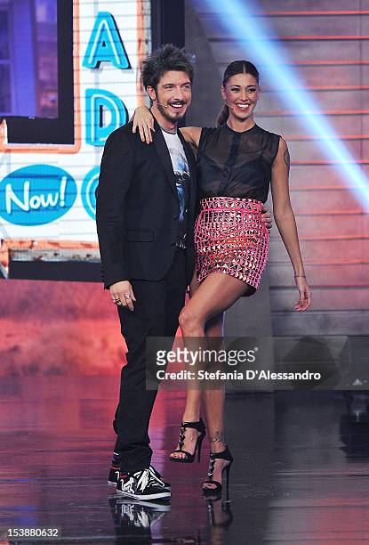 Paolo Ruffini and Belen Rodriguez attend 'Colorado' Italian TV Show on October 10, 2012 in Milan, Italy.