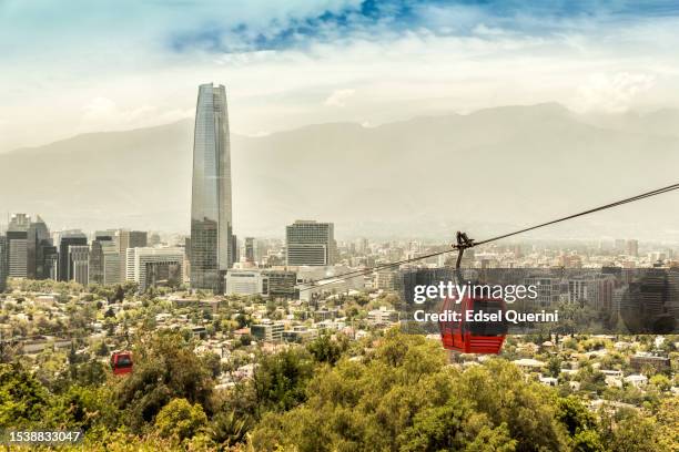 view of the city of santiago de chile, from the height of the mountain. - santiago chile skyline stock pictures, royalty-free photos & images