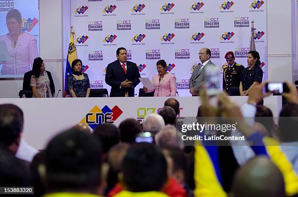 Venezuelan President Hugo Chavez Arrives At The National Electoral