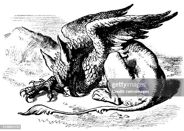 gryphon illustration, (alice's adventures in wonderland) - griffin stock illustrations