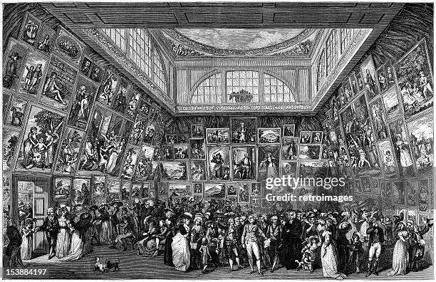 ausstellung in der royal academy, dem somerset house, 1787 (darstellung - london gallery stock-grafiken, -clipart, -cartoons und -symbole