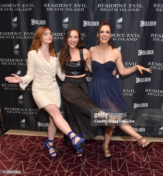 Nicole Tompkins, Stephanie Panisello, and Erin Cahill attend the screening of Sony Pictures Home Entertainment's "Resident Evil: Death Island" at The...