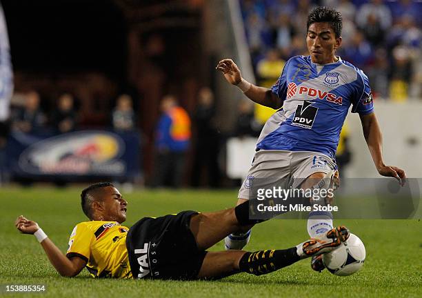 Alejandro Torres of Barcelona SC and Oscar Bagui of CS Emelec vie for the ball during a International Friendly at Red Bull Arena on October 10, 2012...