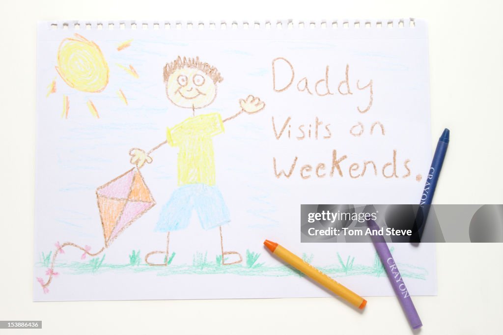 Childlike drawing illustrating divorced parents