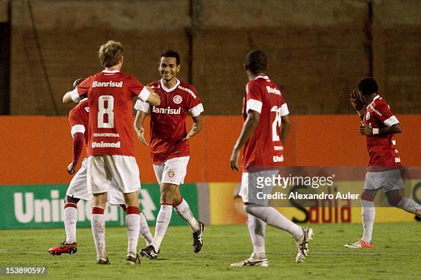 Players of Internacional celebrates during a match between Internacional and Atletico MG as part of the Brazilian Serie A championship at Beira-Rio,...